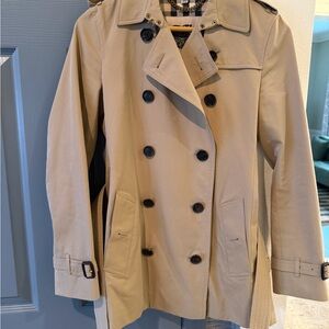 Burberry Beige Double-Breasted Trench Coat with Black Buttons
